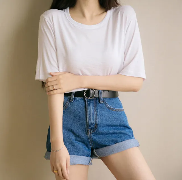 Curled Elastic Ladies Denim Shorts Female Student Pants Foreign Trade Women'S Clothing Dark Blue - Shop at LoveMi