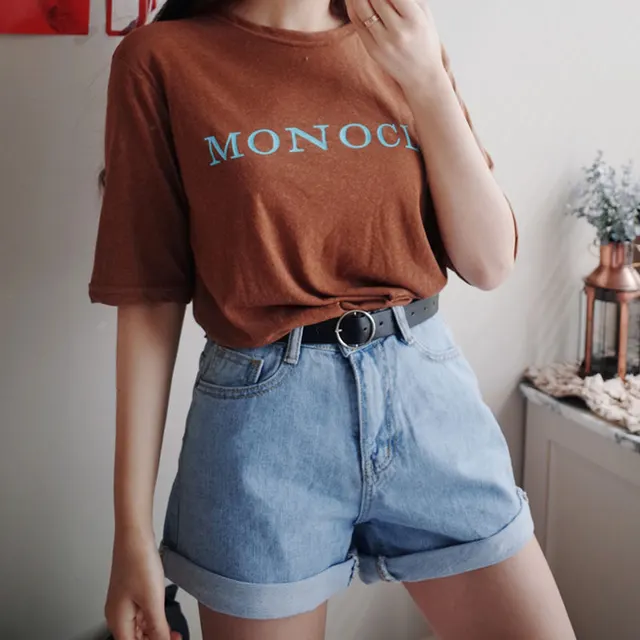 Curled Elastic Ladies Denim Shorts Female Student Pants Foreign Trade Women'S Clothing Light Blue - Shop at LoveMi
