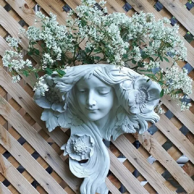 Handicraft Sculpture Ornaments Greenman Mysterious Girl Flower Pot Personality Art Garden Garden Decoration Decoration White - Shop at LoveMi