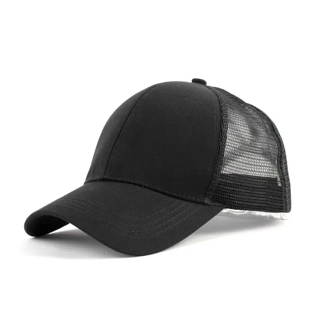 Outdoor Hat Ladies Ponytail Baseball Net Cotton BackVisor Sun Hat Black - Shop at LoveMi