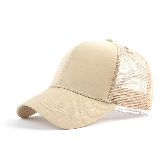 Outdoor Hat Ladies Ponytail Baseball Net Cotton BackVisor Sun Hat Khaki - Shop at LoveMi