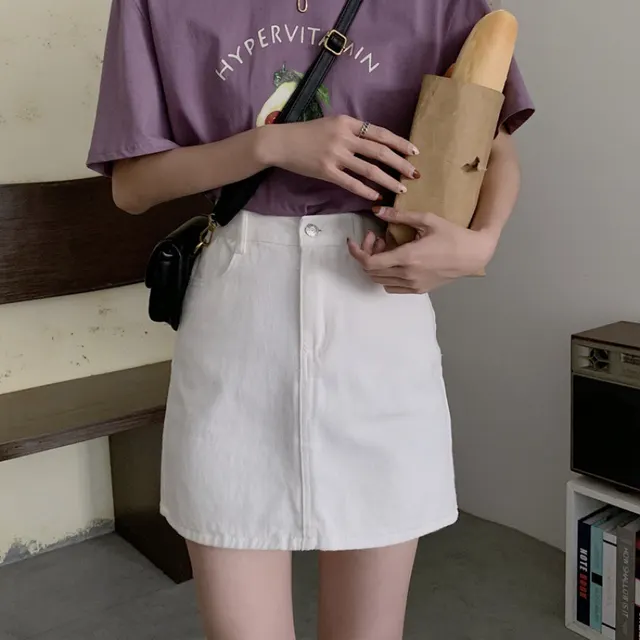 Sweet Elastic High Waist Thin Chic Denim Skirt With Hip Skirt White - Shop at LoveMi