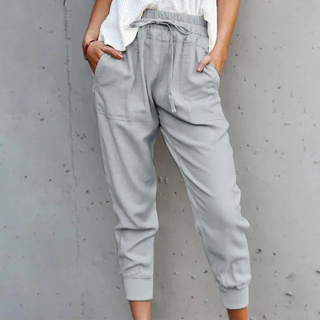 New Solid Color Simple Casual Women's Slim Slimming Pants Grey - Shop at LoveMi