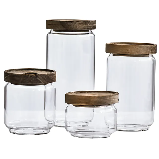 Acacia Glass Storage Can Kitchen Food Coarse 4Pcs Set - Shop at LoveMi
