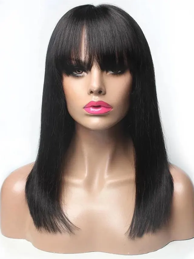 Brazilian Straight Black 100 Real Hair 30Inch Long Bangs Wig Black - Shop at LoveMi