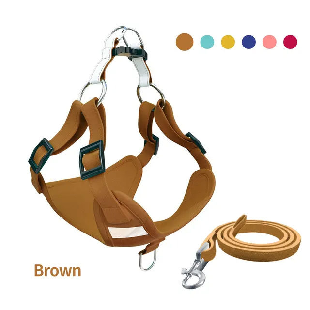 Dog Vest Type Traction Rope Chest Back Suit Reflective Dog Rope Suede Cat Chest Back Brown - Shop at LoveMi