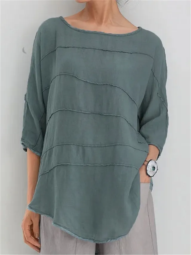 Fashion Women's Striped Undershirt With Bat Sleeves Green - Shop at LoveMi