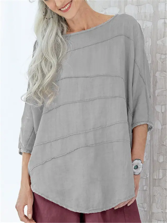 Fashion Women's Striped Undershirt With Bat Sleeves Grey - Shop at LoveMi