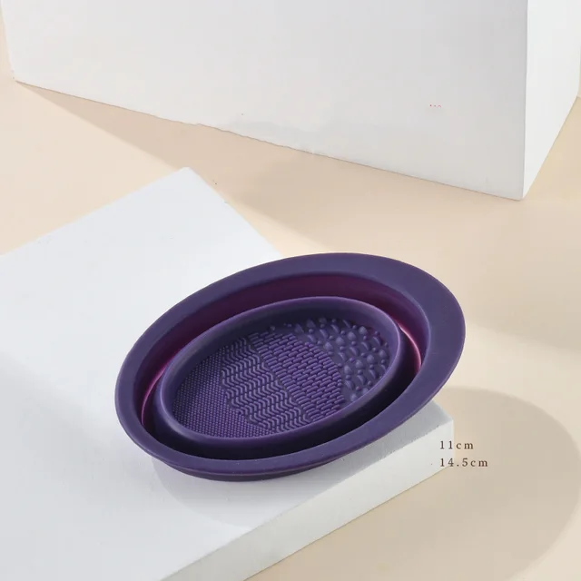 Scrubbing Plate Makeup Brush Cleaning Pad Makeup Brush Cleaning Bowl Dark Purple - Shop at LoveMi