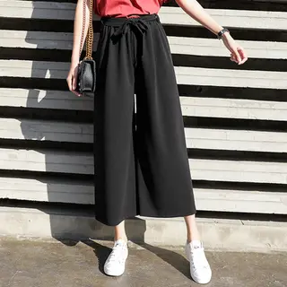 Wide-Leg Pants Female Wild Net Celebrity Street Shooting Strange Taste Girl Nine Points Casual Pants - Black