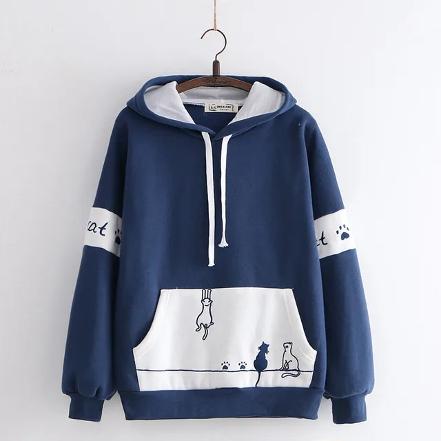 Sweater Girl Student Autumn And Winter Girl Plus Fleece Jacket College Style Navy - Shop at LoveMi