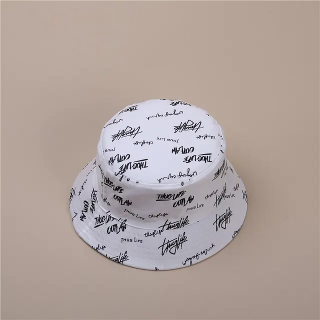 Fisherman Hat Female Japanese Graffiti Retro Letters Sunscreen Wild Tide Brand Korean Street Double Sided Visor Hat White - Shop at LoveMi