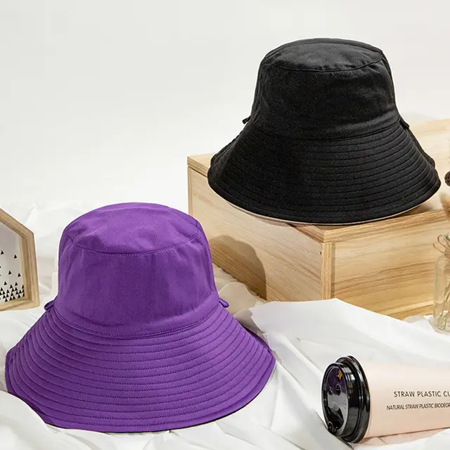 Japanese Net Red Double Sided Face Covering Big Edge Sunscreen Fisherman Hat Purple - Shop at LoveMi