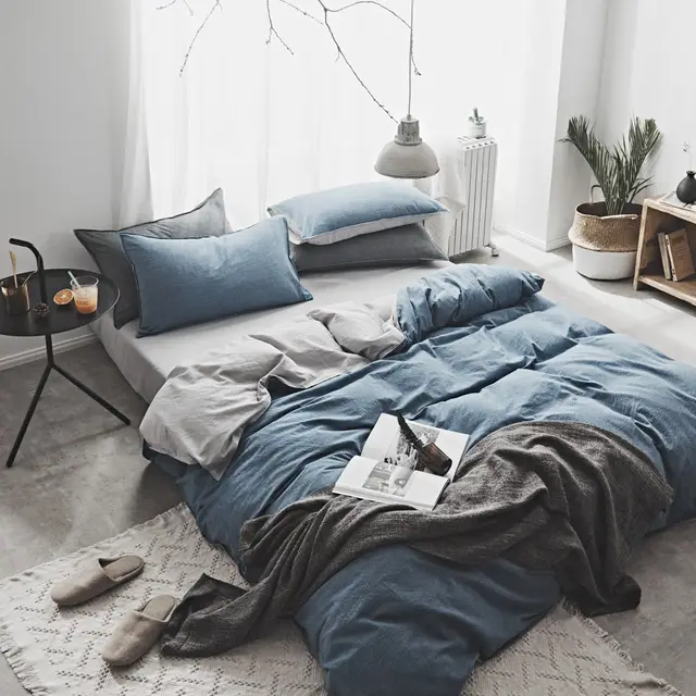 Washed Cotton Two Piece College Student Four Piece Set Of Nordic Pure Pigment Color Bedding, Simple Bed Linen, Quilt Cover, Quilt Cover Sunny - Shop at LoveMi