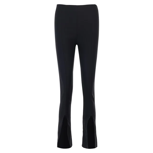 Zipper Slit Slim Trousers Personalized Slim Flared Cropped Trousers Black - Shop at LoveMi