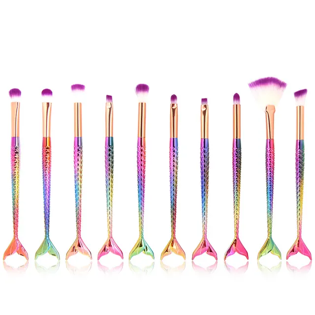 10 Mermaid Makeup Brushes Colorful Fish Scales Eye Brushes Beauty Tools 2 Color - Shop at LoveMi