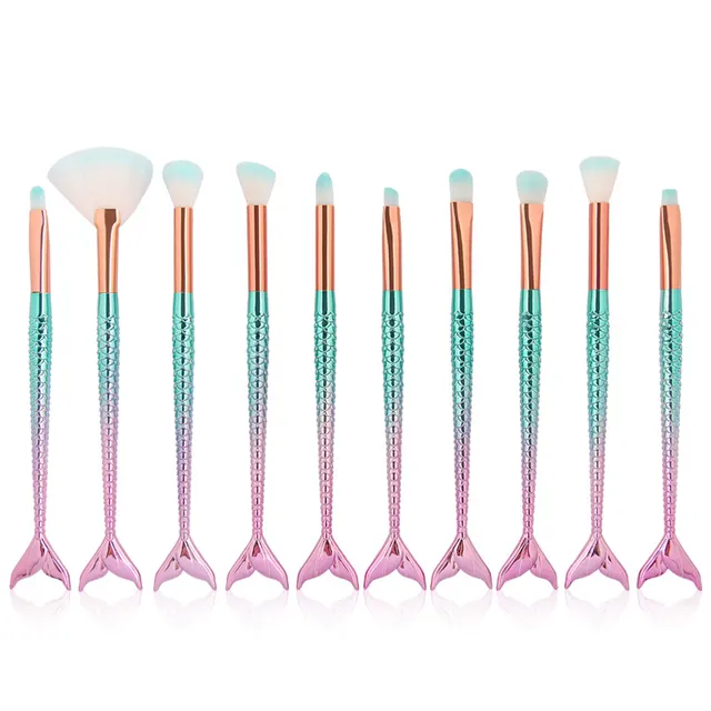 10 Mermaid Makeup Brushes Colorful Fish Scales Eye Brushes Beauty Tools 3 Color - Shop at LoveMi