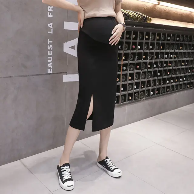 Middle Length Knit Slit Skirt With Hip Wrap Skirt Black - Shop at LoveMi