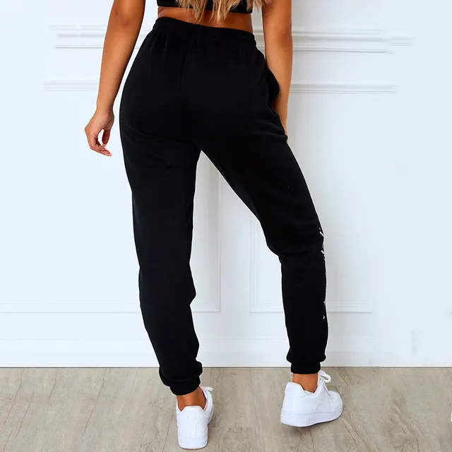 Summer European And American Women'S Fashion Casual Solid Color Lace Up Pants Sportswear Casual Pants Black - Shop at LoveMi