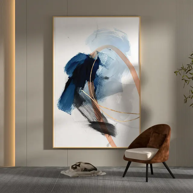 Modern Abstract Blue Splash Ink Drawing Brushed Textile Canvas Blue - Shop at LoveMi