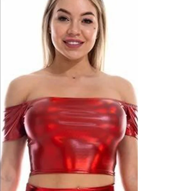 Fashionable And Simple One Shoulder Short Sleeves Laser Red - Shop at LoveMi
