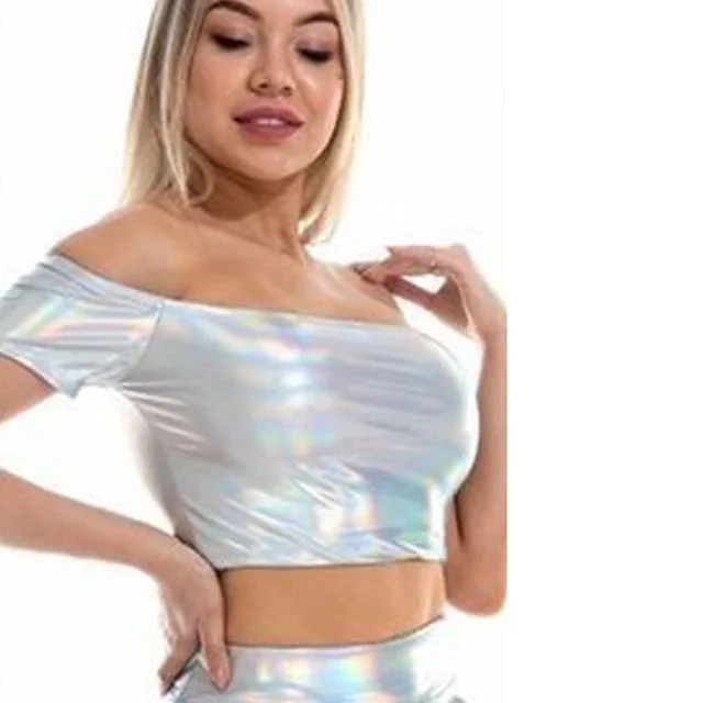 Fashionable And Simple One Shoulder Short Sleeves Laser Silver - Shop at LoveMi