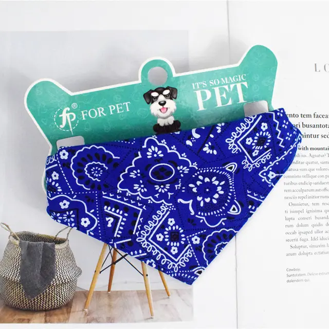 Pet Saliva Towel Retractable Triangle Scarf Collar Printed Triangle Saliva Towel Pet Supplies Blue - Shop at LoveMi