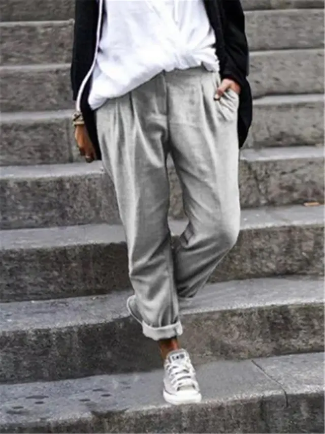 Cotton Trousers Women Loose Casual Sweater Wide Leg Sports Trousers Grey - Shop at LoveMi