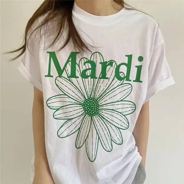 Green Flower Short Sleeved Women 21 Years New Female Design Sense Ins Trend Flower T White Green Flowers - Shop at LoveMi