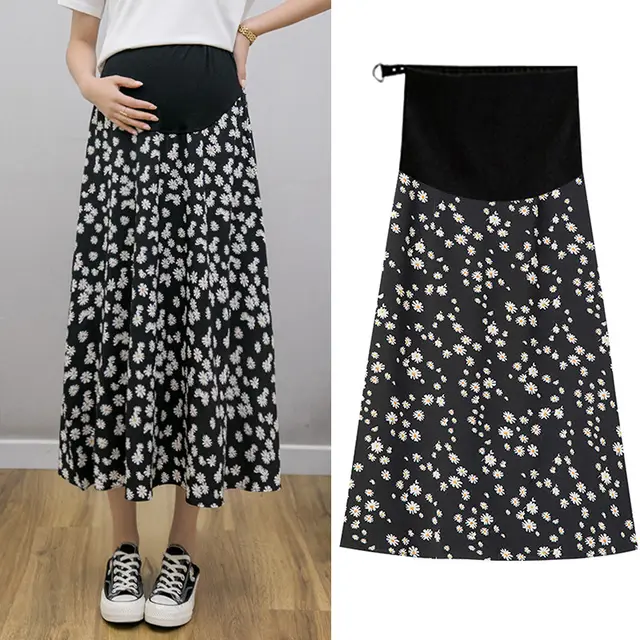 New Fashion Chiffon Small Daisy A Line Skirt Black - Shop at LoveMi
