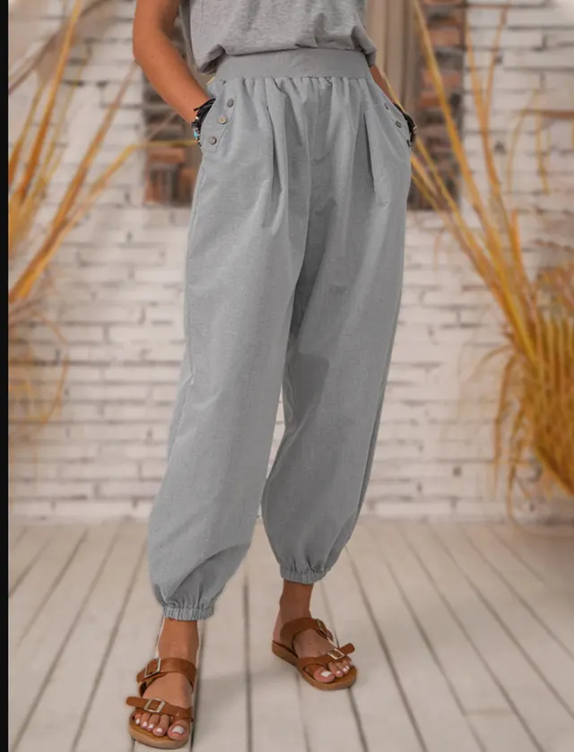 Pocket Polyester Cotton Pants Casual Bloomers Grey - Shop at LoveMi