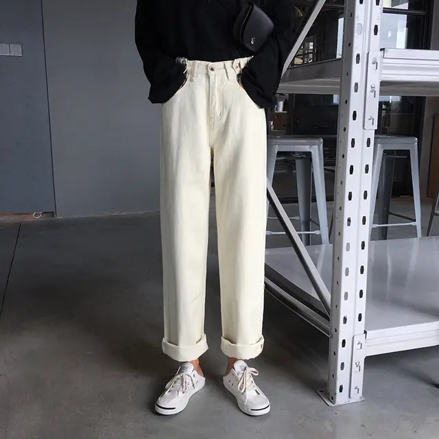 Jeans Wide Leg Pants Straight Leg Pants Rice White - Shop at LoveMi
