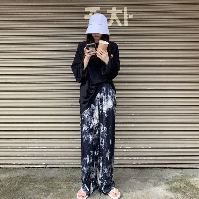 Women's Loose Wide Leg Pants Trousers High Waist Dyed Black - Shop at LoveMi