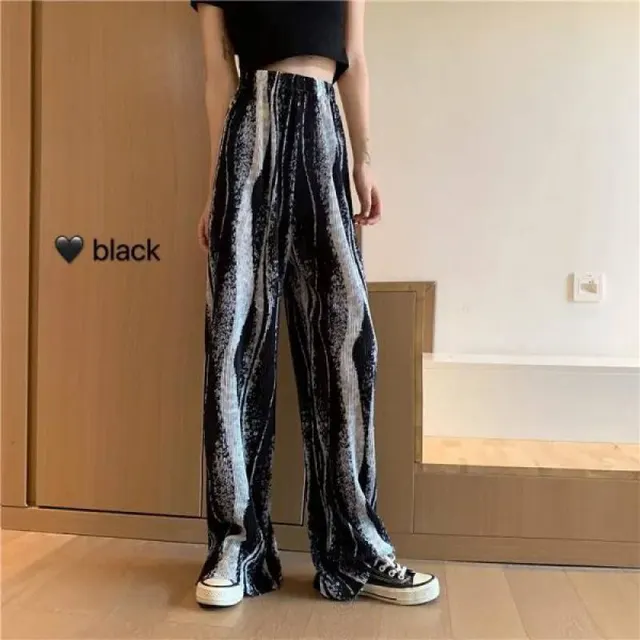 Women's Loose Wide Leg Pants Trousers High Waist Rainbow Black - Shop at LoveMi