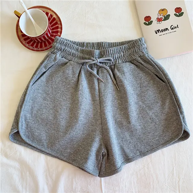 Pure Color Shorts, Thin, Wide Legged, High Waisted, Slimming, Sports Pants Gray - Shop at LoveMi