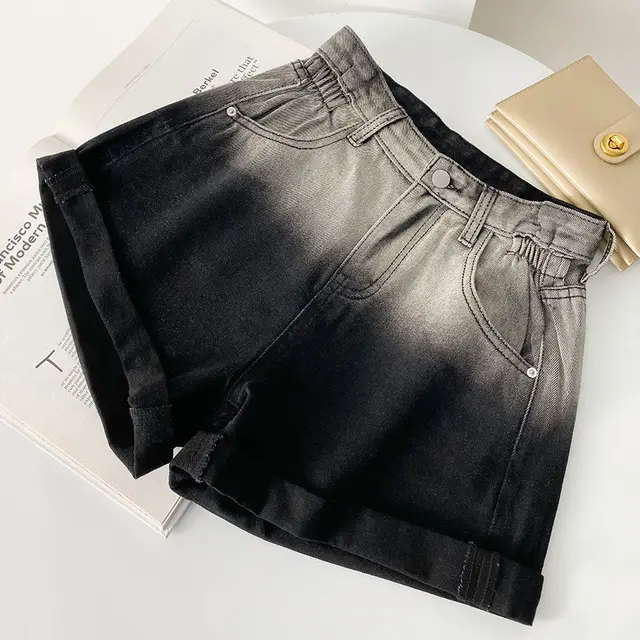 High waisted A line Version Slim Trendy Gradient Trousers Black - Shop at LoveMi