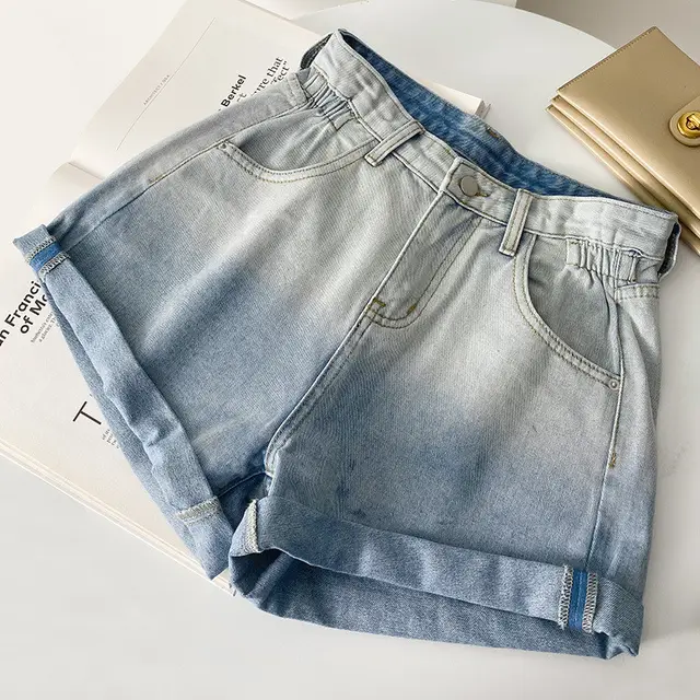 High waisted A line Version Slim Trendy Gradient Trousers Blue - Shop at LoveMi