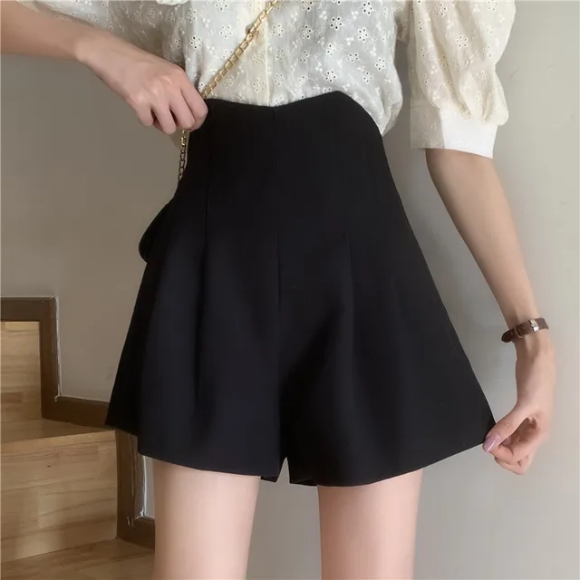 High waisted, Showy, Long legged, Casual Wide leg Shorts, Women's Loose A line Suit Pants Trendy Black - Shop at LoveMi