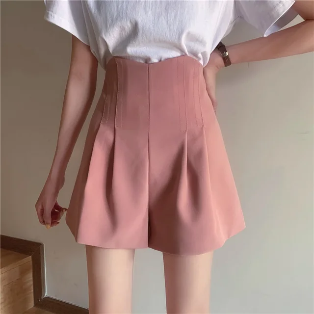 High waisted, Showy, Long legged, Casual Wide leg Shorts, Women's Loose A line Suit Pants Trendy Pink - Shop at LoveMi