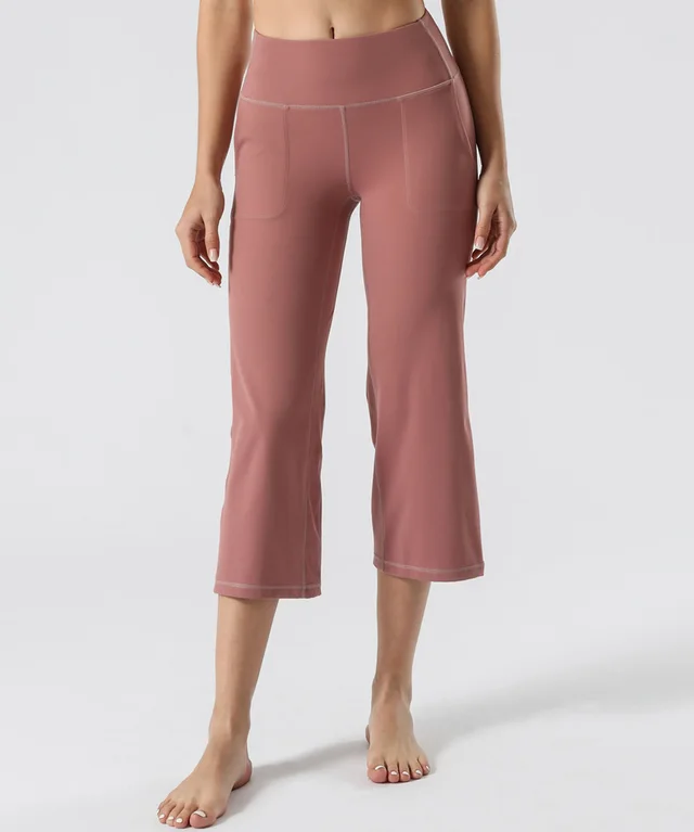 Women's High waist Yoga Wide leg Pants Pocket Dance Fitness Wide leg Cropped Straight leg Pants Warm Purple - Shop at LoveMi