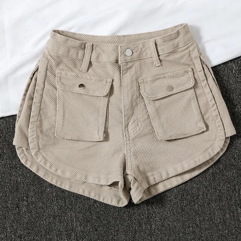Korean Style High Waist Slim Wide Leg Loose Shorts Hot Pants - Apricot - View 1