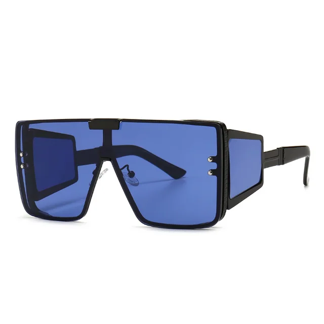 Flat Top Retro Oversized Frame Sunglasses Wide Leg Sunglasses Men's flat top retro oversized frame sunglasses wide leg sunglasses Black Blue - Shop at LoveMi
