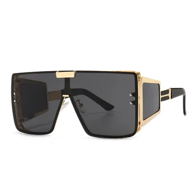 Flat Top Retro Oversized Frame Sunglasses Wide Leg Sunglasses Men's flat top retro oversized frame sunglasses wide leg sunglasses Gold Black Gray - Shop at LoveMi