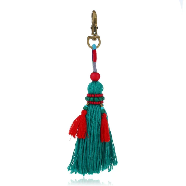 Bohemian DIY Handmade Beaded Wool Woven Colorful Tassel Pendant Green - Shop at LoveMi