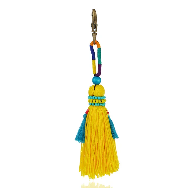 Bohemian DIY Handmade Beaded Wool Woven Colorful Tassel Pendant Yellow - Shop at LoveMi