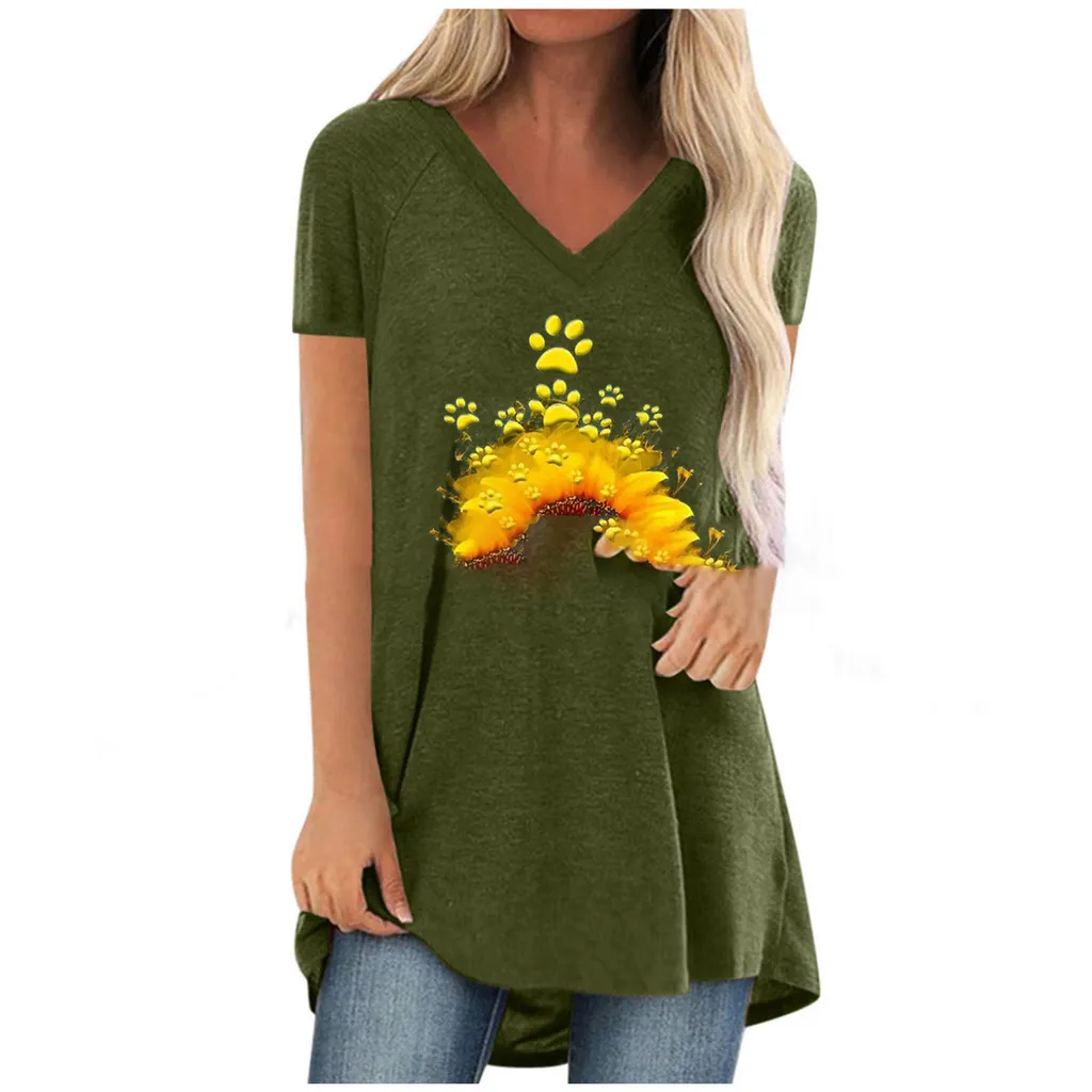 Summer New Fashion Ladies Short-Sleeved Printing Loose-Type Mid-Length Hedging - Green