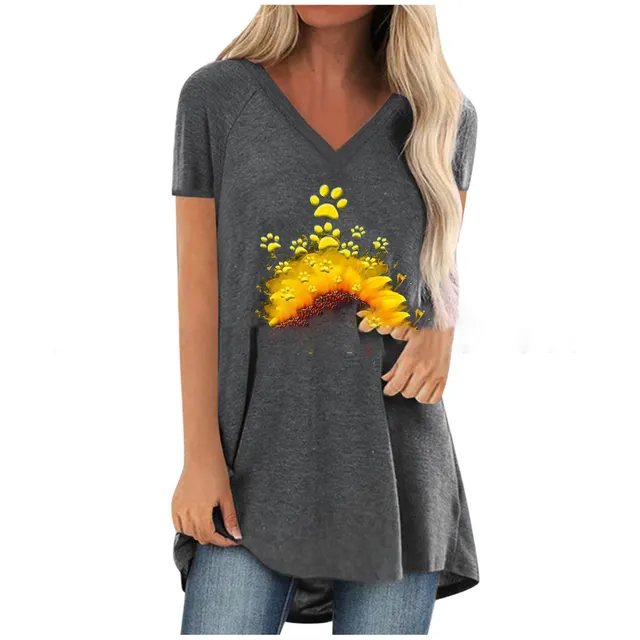 Summer New Fashion Ladies Short Sleeved Printing Loose Type Mid Length Hedging Grey - Shop at LoveMi