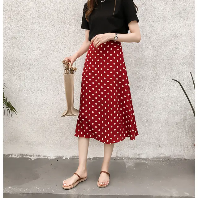 New Retro Style Polka Dot Chiffon Skirt Red - Shop at LoveMi