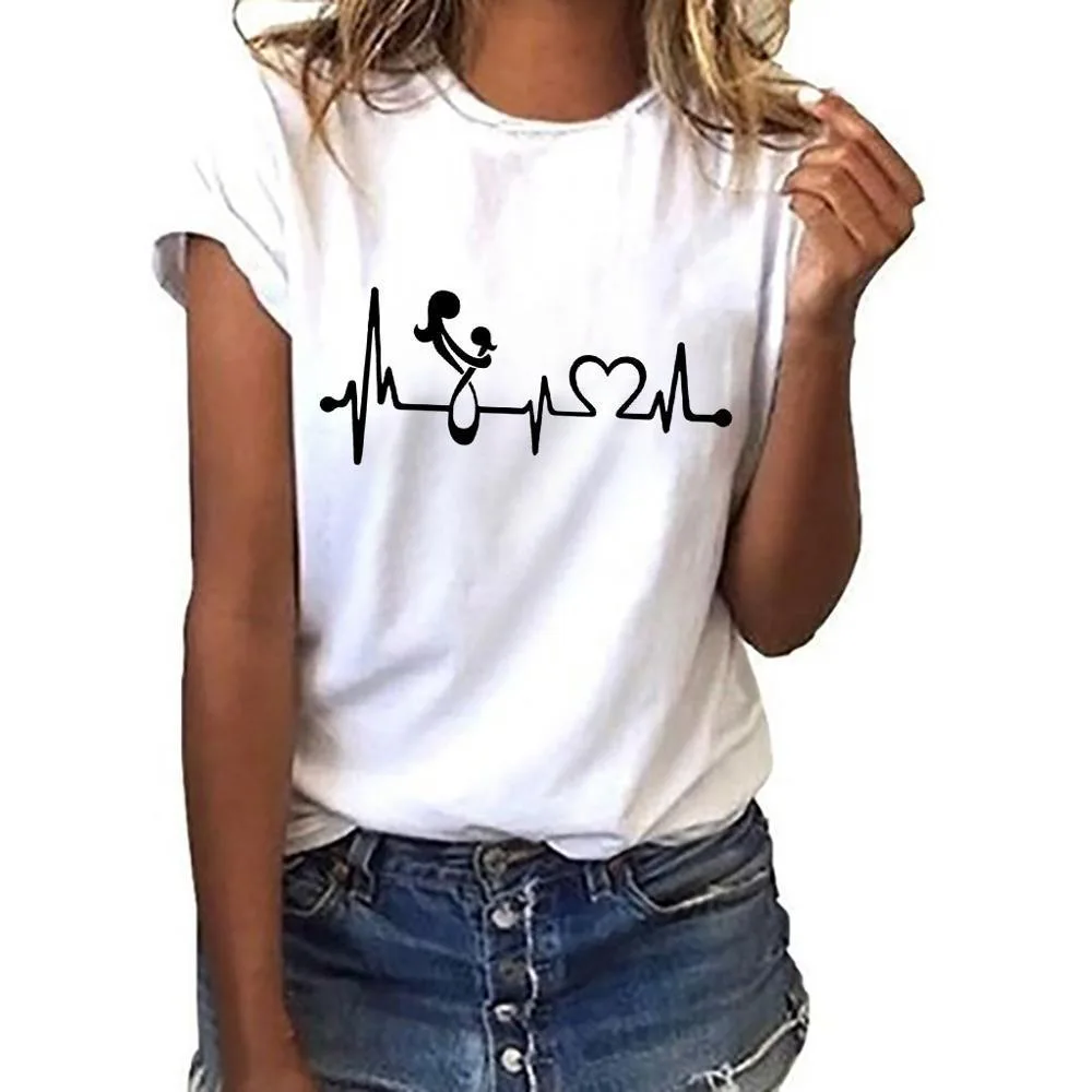 Ecg Love Lady Printing Retro Lady Basic Original T-Shirt Foreign Trade Manufacturers Sales - Section E