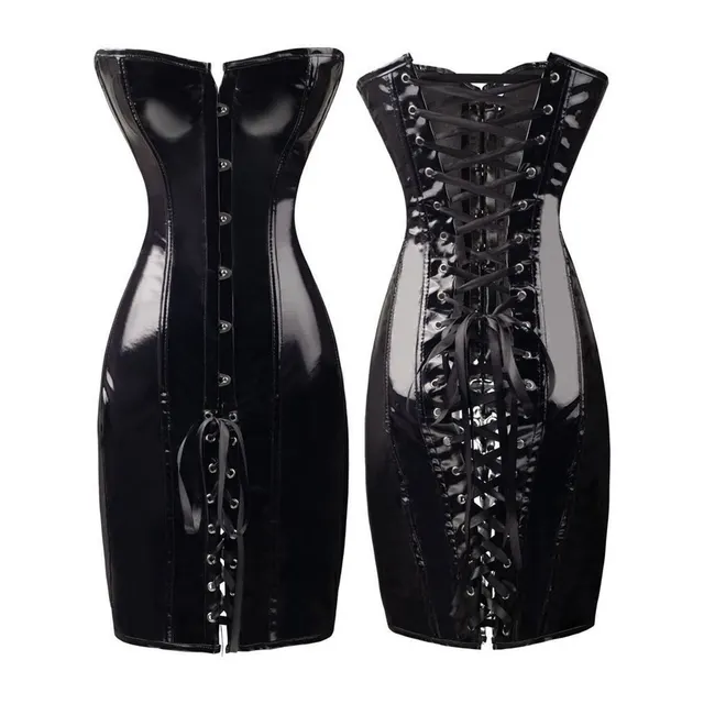 Women PVC Leather Corset Latex Waist Cincher Black - Shop at LoveMi